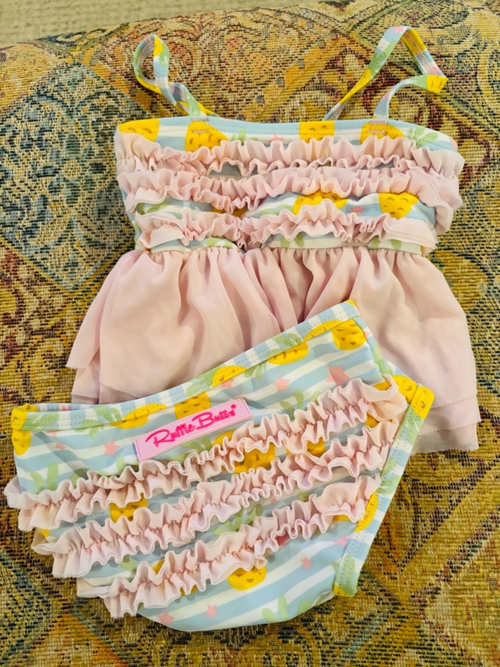 Ruffle Butts Pink and Yellow Ruffle Two-Piece Swim Set
